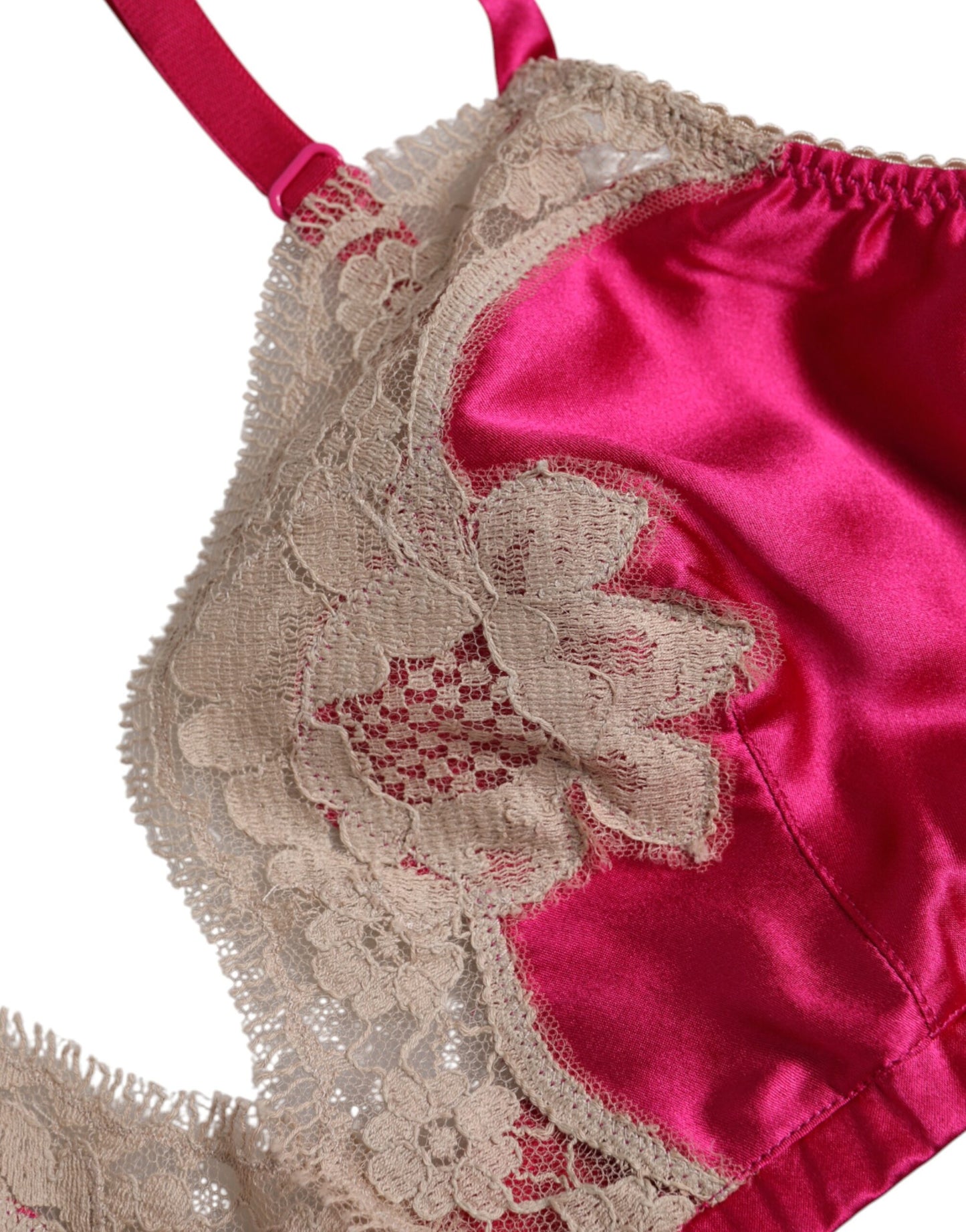 Dolce & Gabbana Magenta Floral Lace Silk Non Wire BH Unterwäsche