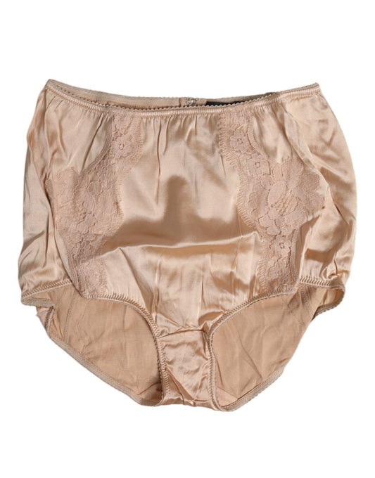 Dolce & Gabbana Beige Seidenspitze Hohe Taille Bikini Panty Unterwäsche