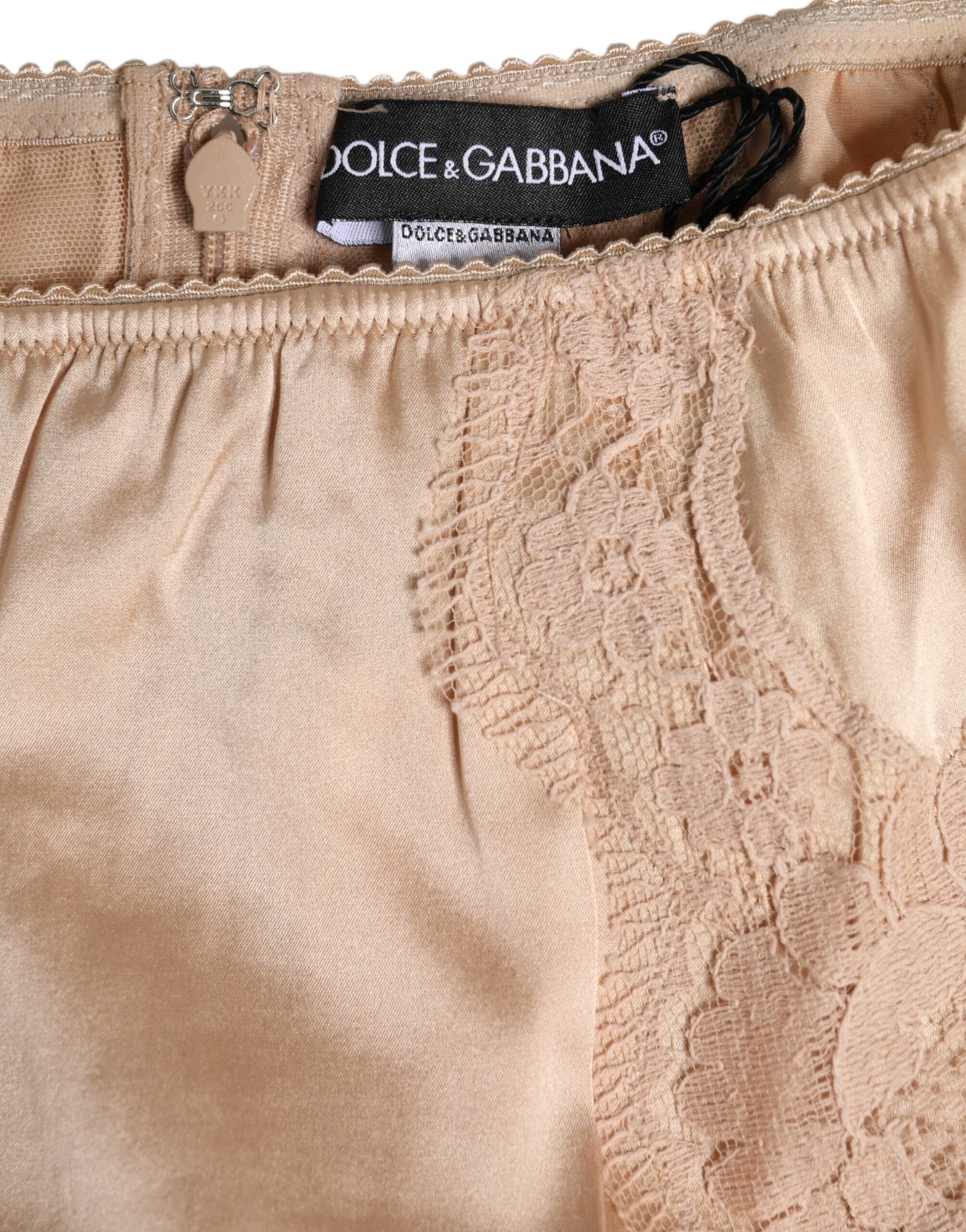 Dolce & Gabbana Beige Seidenspitze Hohe Taille Bikini Panty Unterwäsche