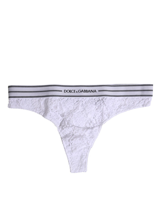 Dolce & Gabbana Weißes Nylon Floral Lace Bottom Panty Unterwäsche
