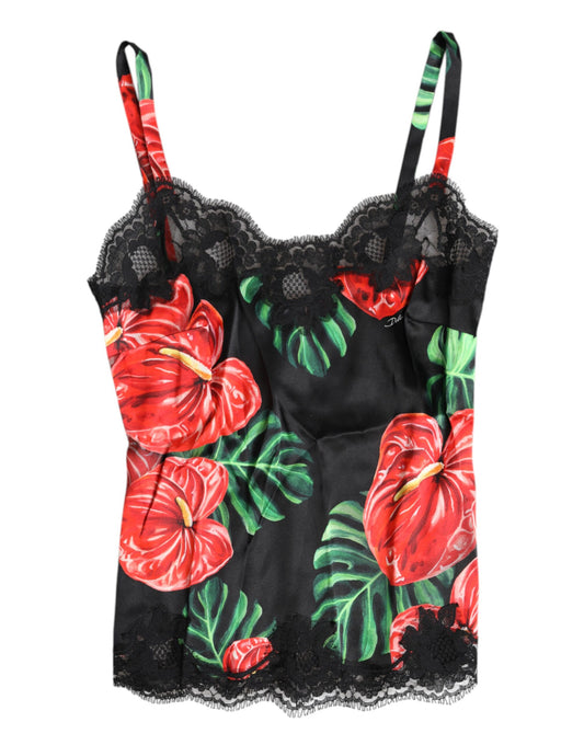 Dolce & Gabbana Multicolor Floral Silk Tank Lingerie Unterwäsche