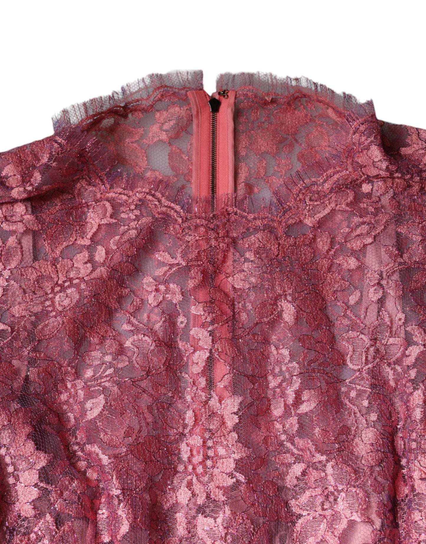 Dolce & Gabbana Rosa geblümtes langärmeliges Midikleid aus Spitze