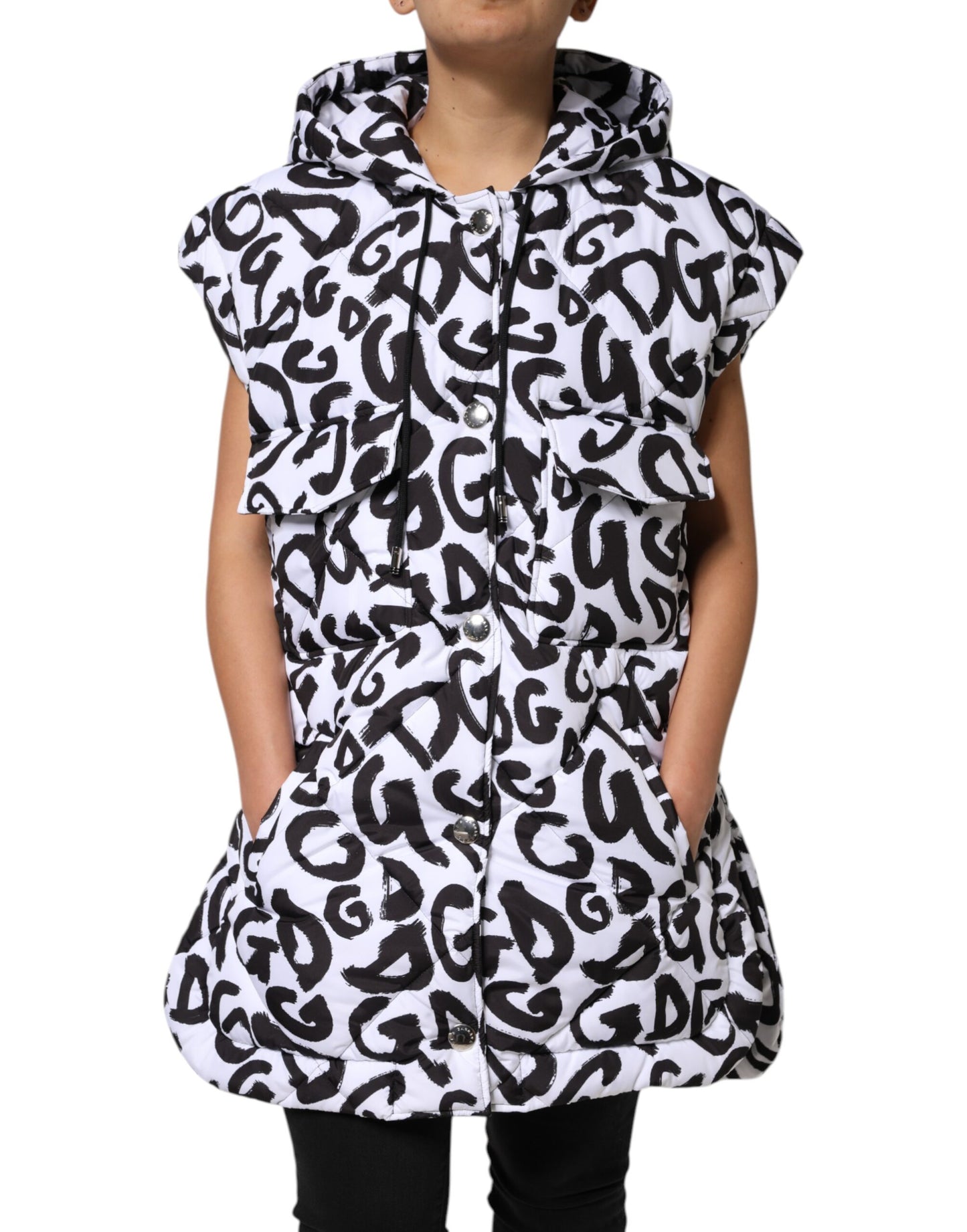 Dolce & Gabbana Weiße DG Mania Kapuzen-Pufferjacke ohne Ärmel