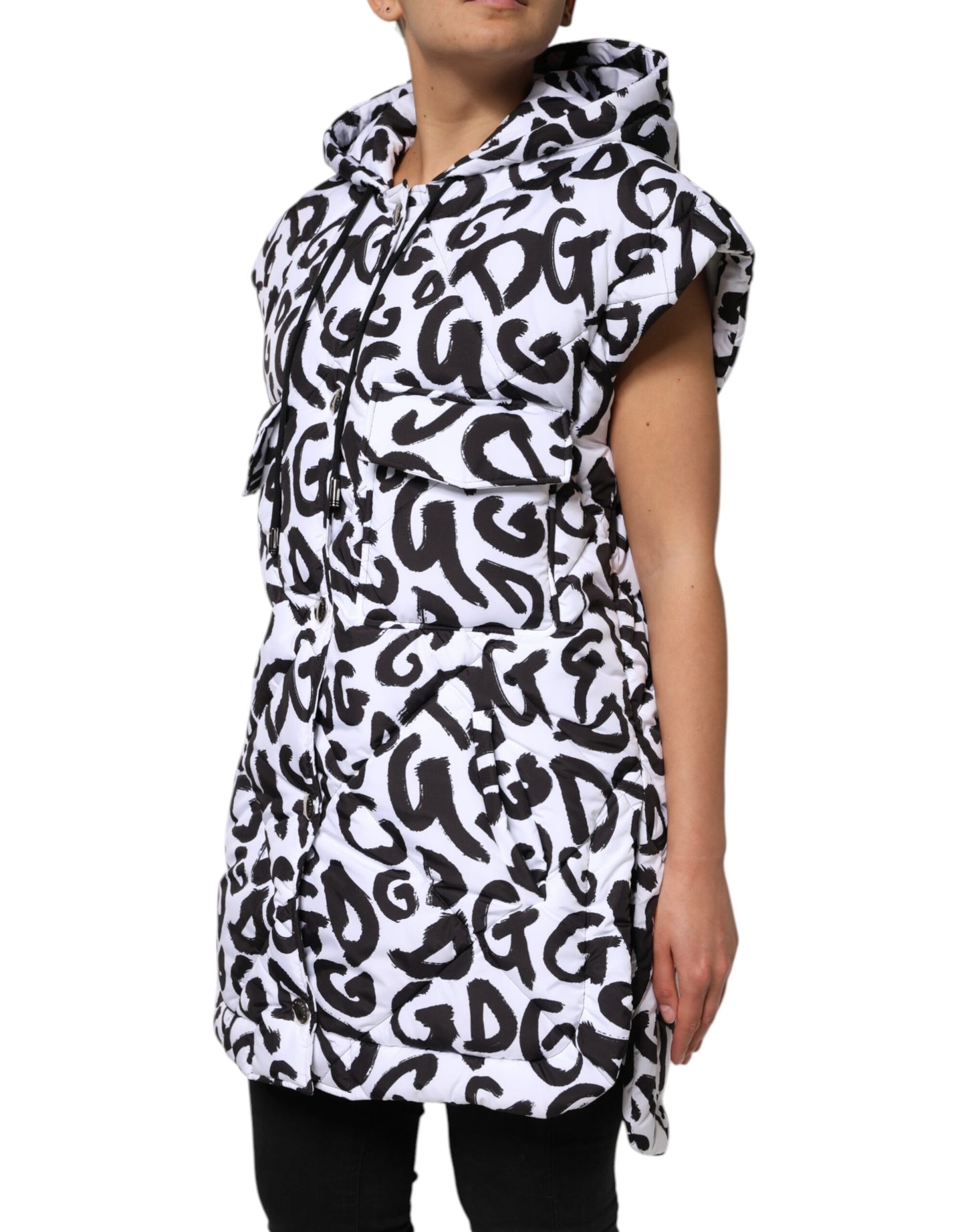 Dolce & Gabbana Weiße DG Mania Kapuzen-Pufferjacke ohne Ärmel