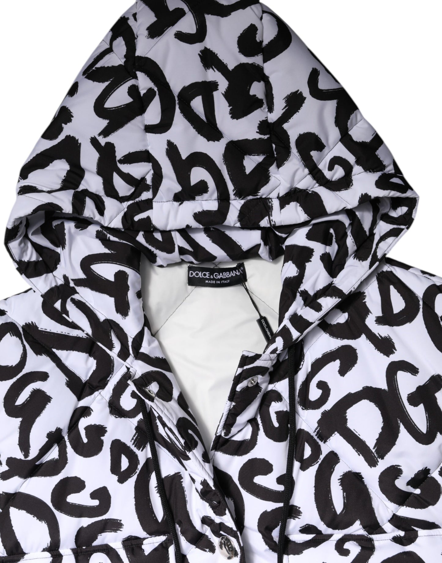 Dolce & Gabbana Weiße DG Mania Kapuzen-Pufferjacke ohne Ärmel