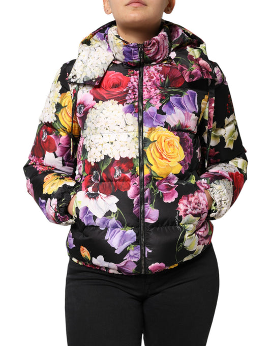 Dolce & Gabbana Multicolor Floral Puffer Steppjacke mit Kapuze