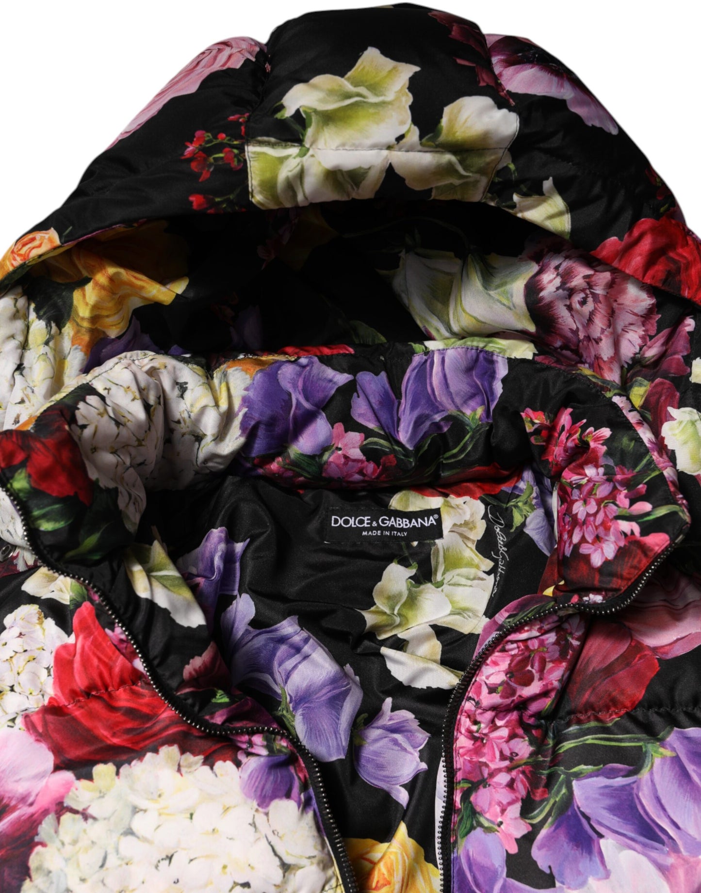 Dolce & Gabbana Multicolor Floral Puffer Steppjacke mit Kapuze
