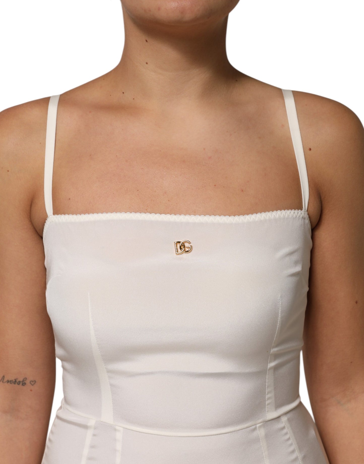 Dolce & Gabbana Weißer Vollslip DG Logo Seidenkleid Nachtwäsche