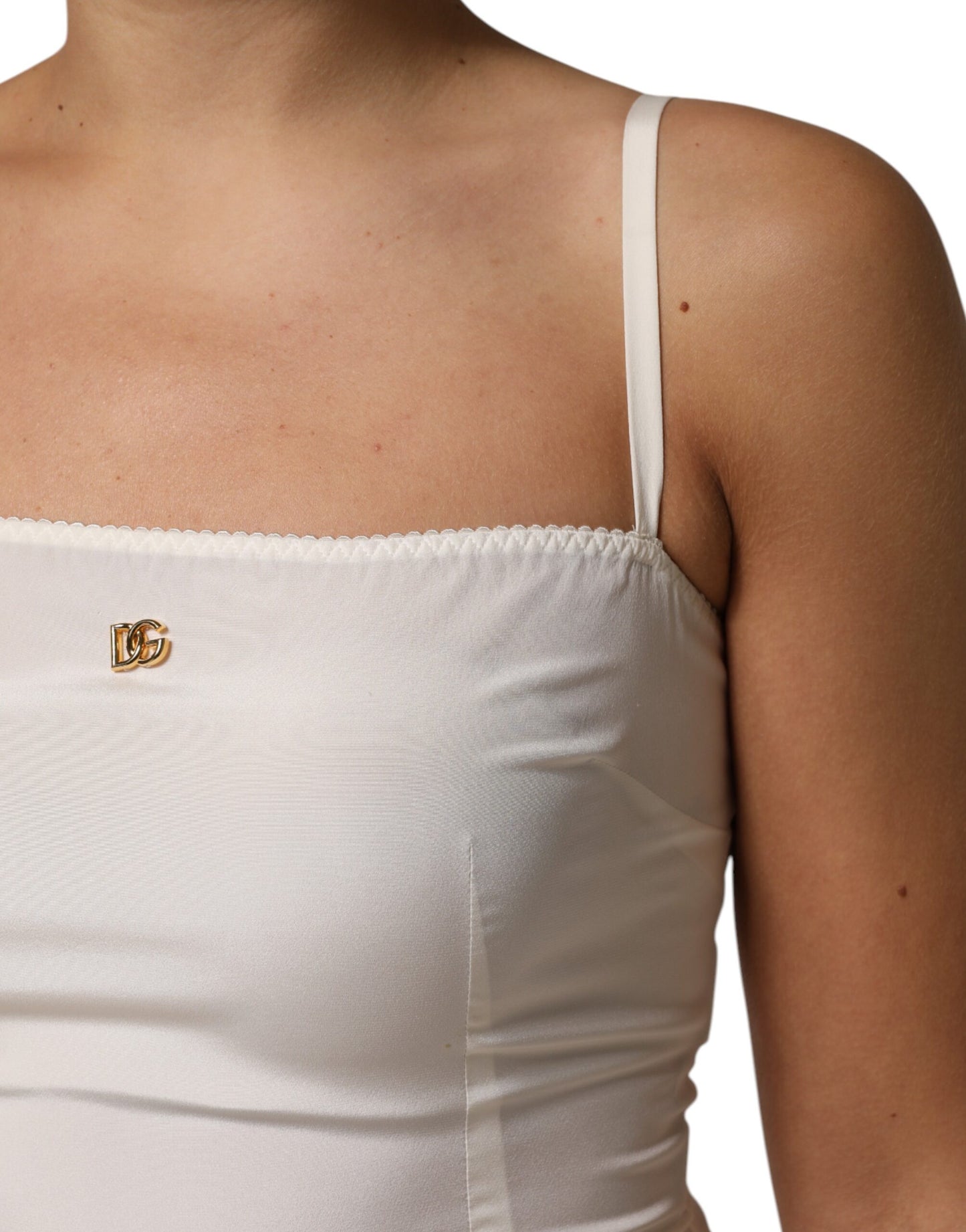 Dolce & Gabbana Weißer Vollslip DG Logo Seidenkleid Nachtwäsche
