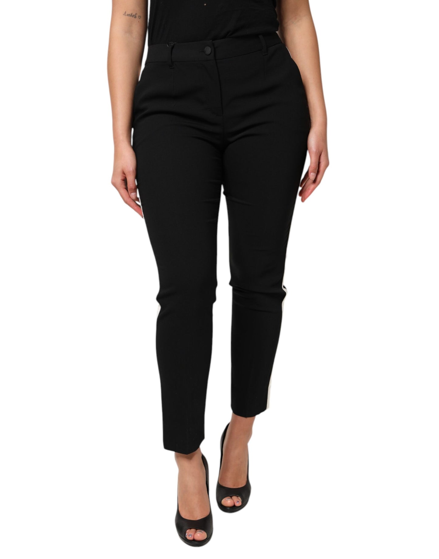 Dolce & Gabbana Schwarze taillierte Hose aus Wolle