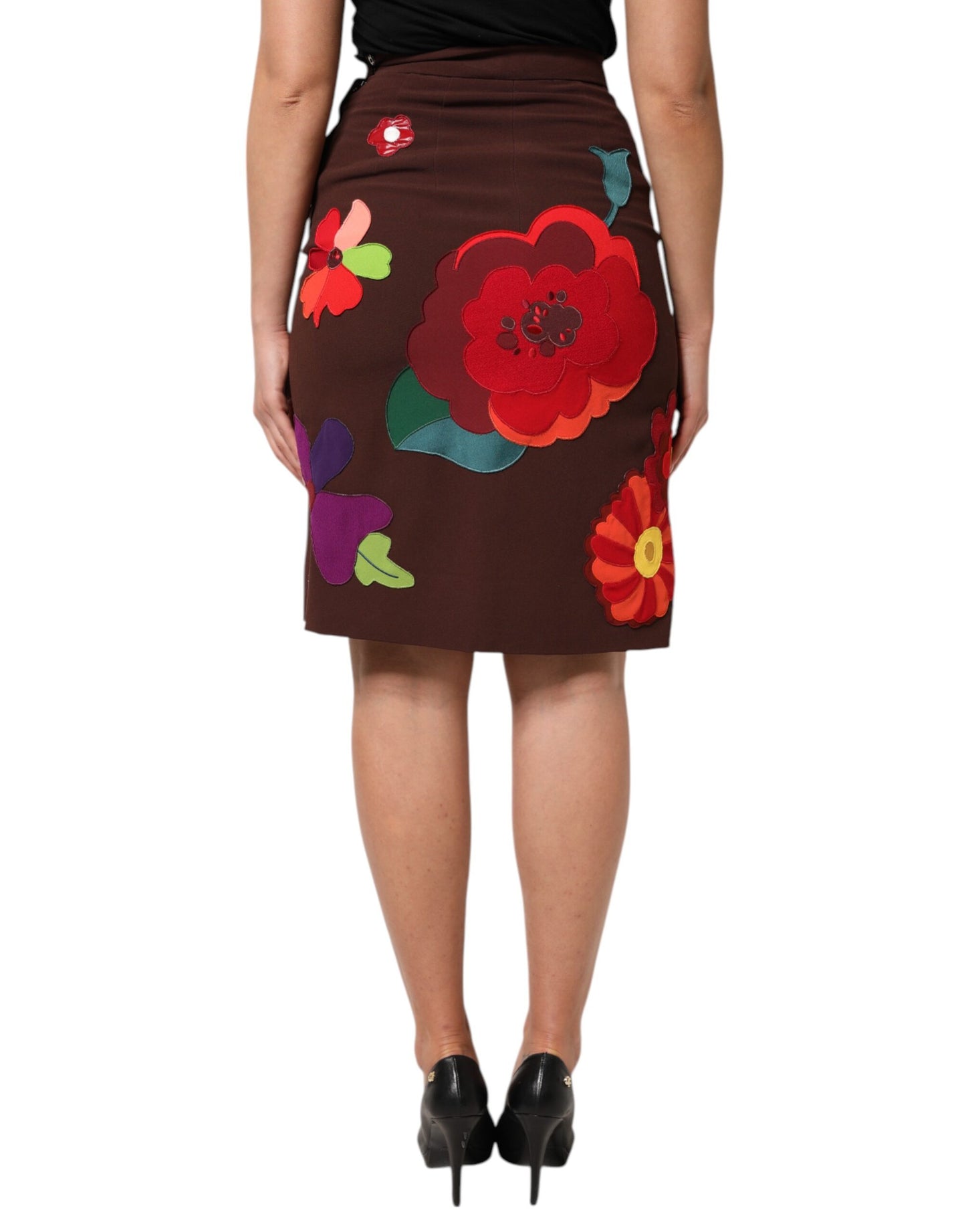 Dolce & Gabbana Brauner floraler Rock mit hoher Taille und seitlichem Schlitz