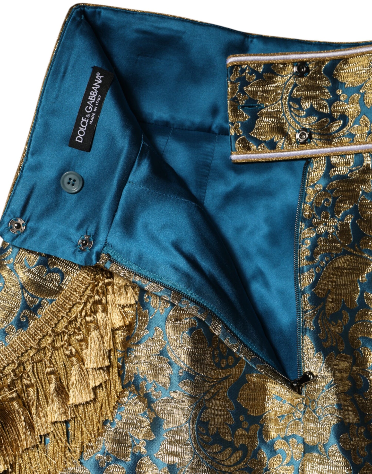 Dolce & Gabbana Blauer geblümter Jacquard-Minirock mit Quasten