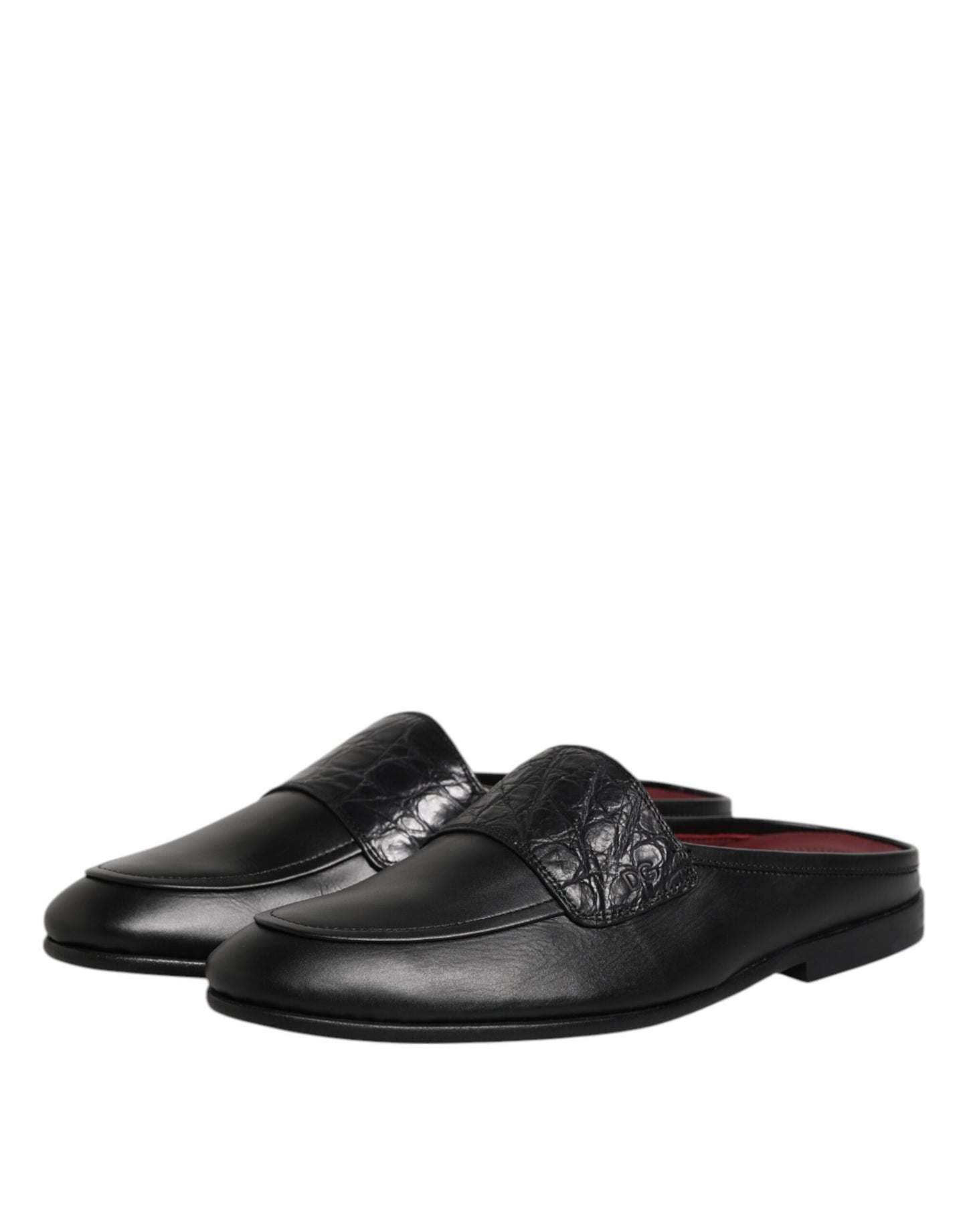 Dolce & Gabbana Schwarze Kalbsleder Slipper Schuhe