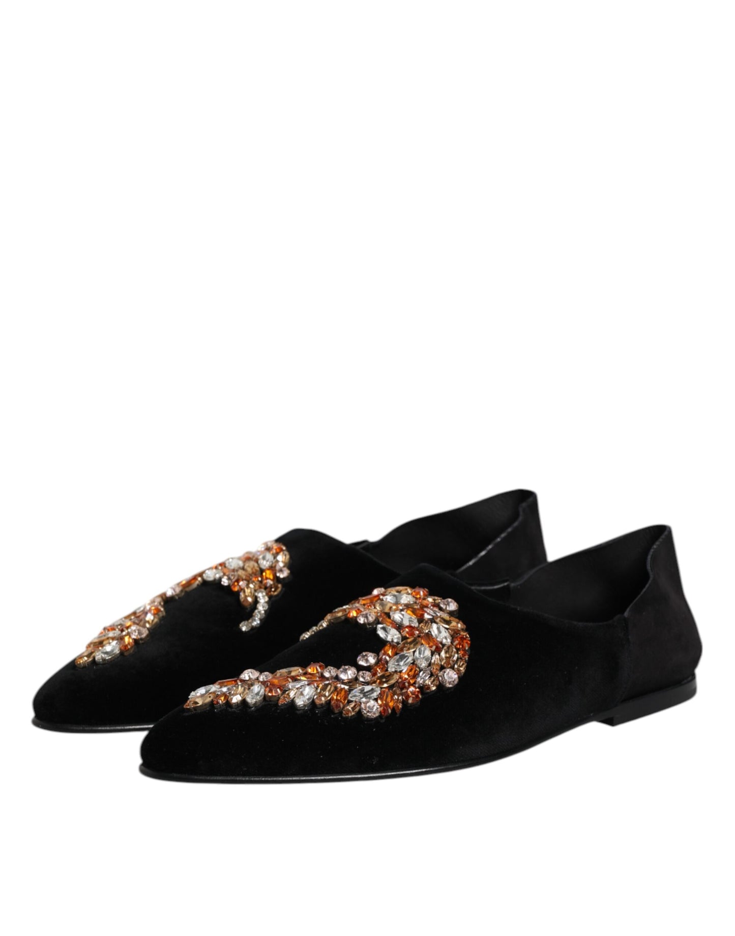 Dolce & Gabbana Schwarzer Samt verschönert Loafer Slip On Schuhe