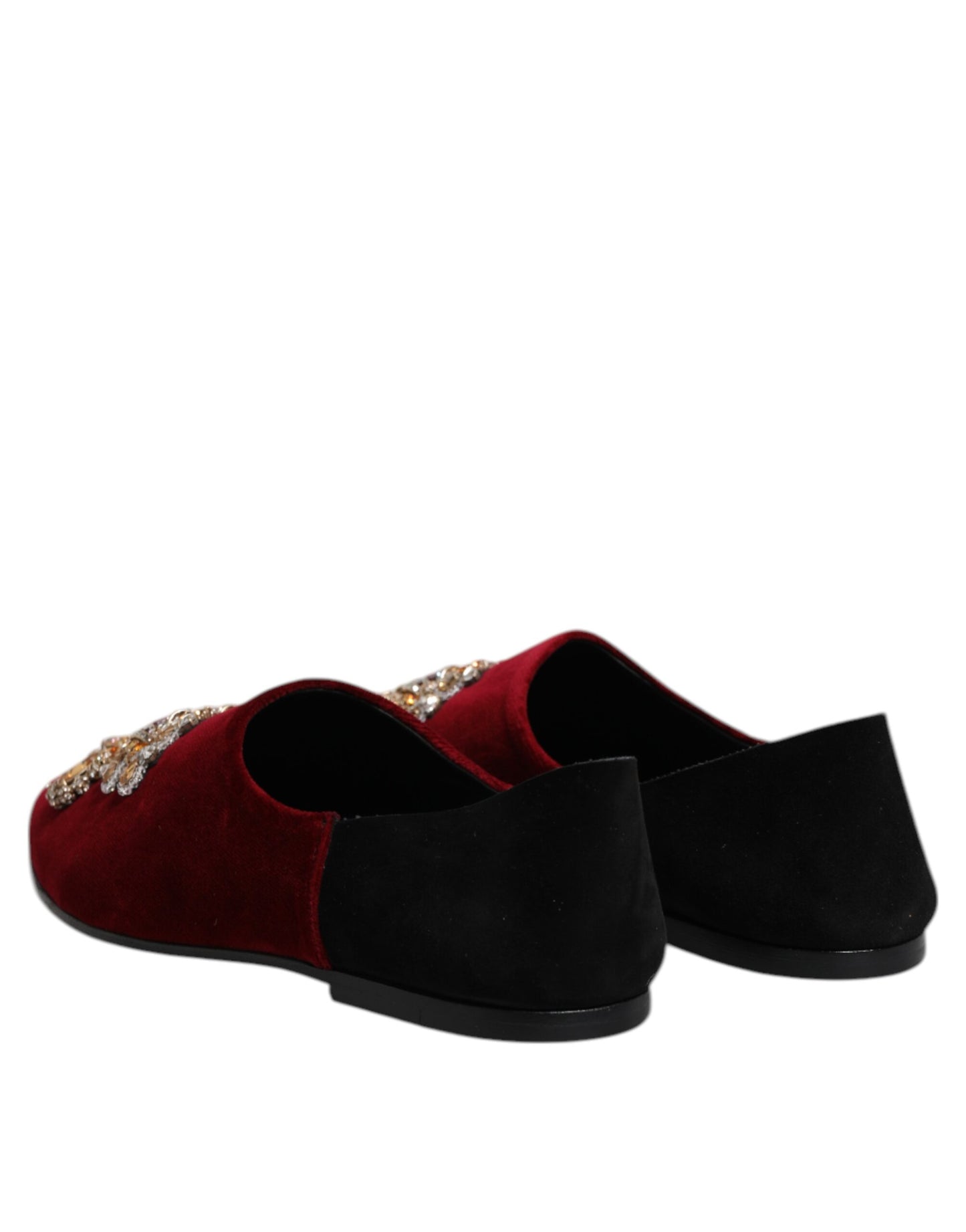 Dolce & Gabbana Schwarzer roter Samt verschönert Slip On Schuhe