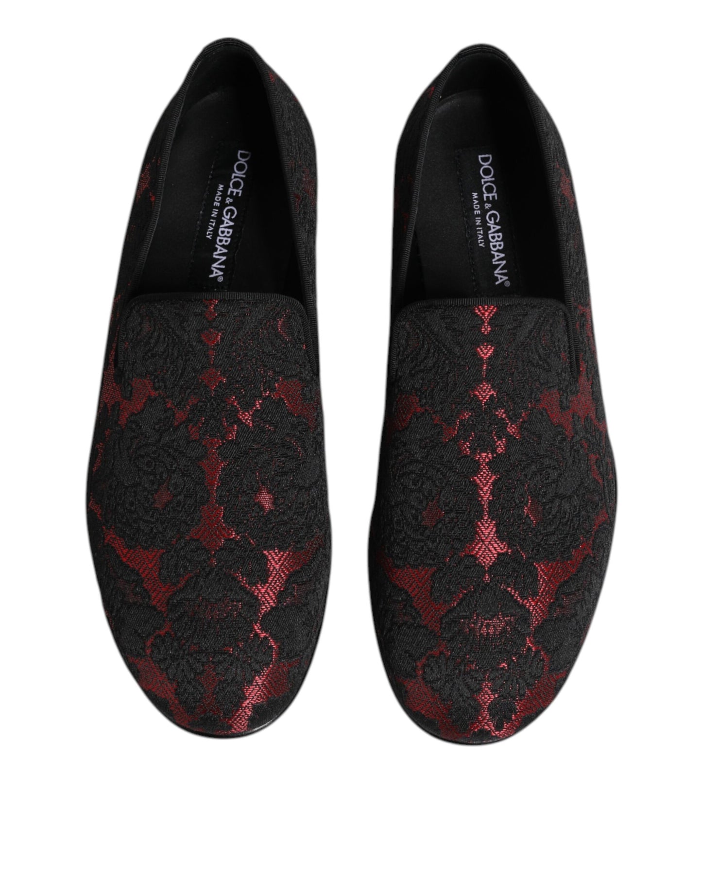 Dolce & Gabbana Rot Schwarz Jacquard Slip On Männer Loafers Schuhe