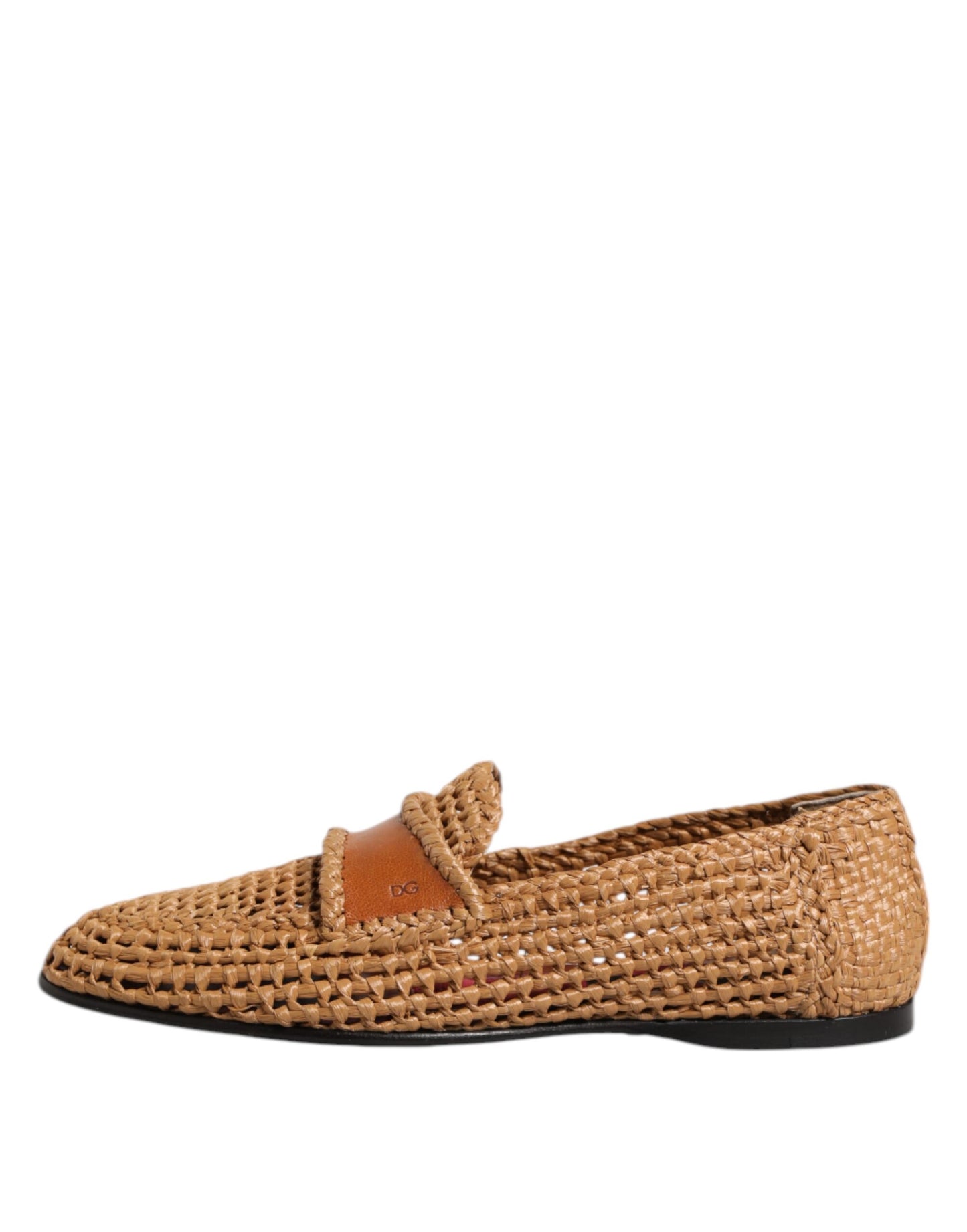 Dolce & Gabbana Braune gewebte Raffia Slip On Loafers Schuhe