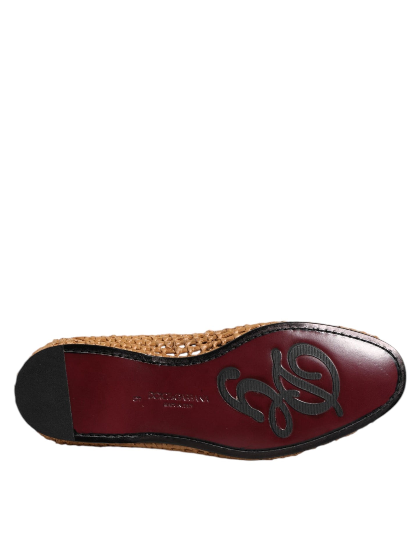Dolce & Gabbana Braune gewebte Raffia Slip On Loafers Schuhe