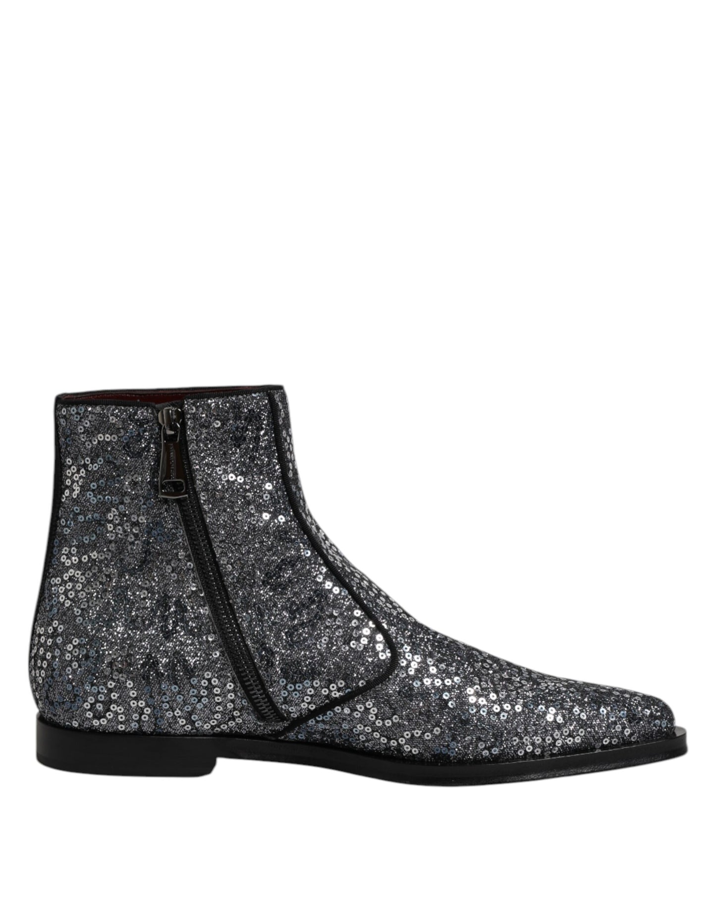 Dolce & Gabbana Dunkelgraue Baumwolle Pailletten Chelsea Boots Schuhe