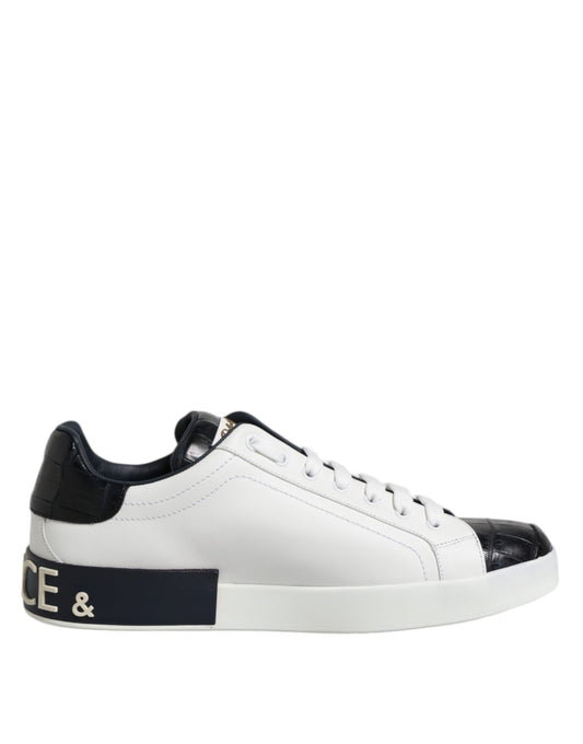 Dolce & Gabbana Weiß Schwarz Leder Portofino Sneaker Schuhe