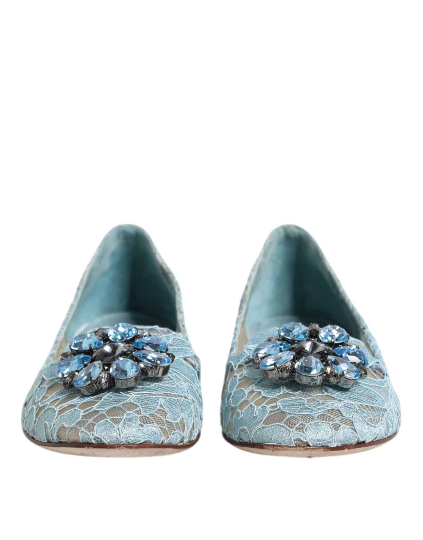 Dolce & Gabbana Blau Spitze Kristall Ballett Flats Loafers Schuhe
