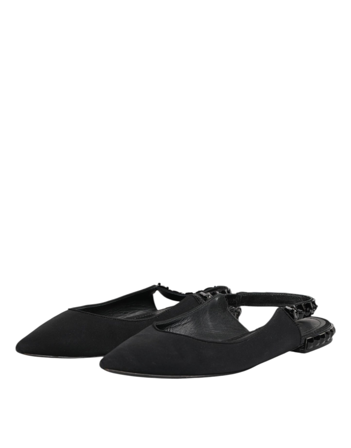 Dolce & Gabbana Schwarzer Kristall Charmeuse Slingback Schuhe