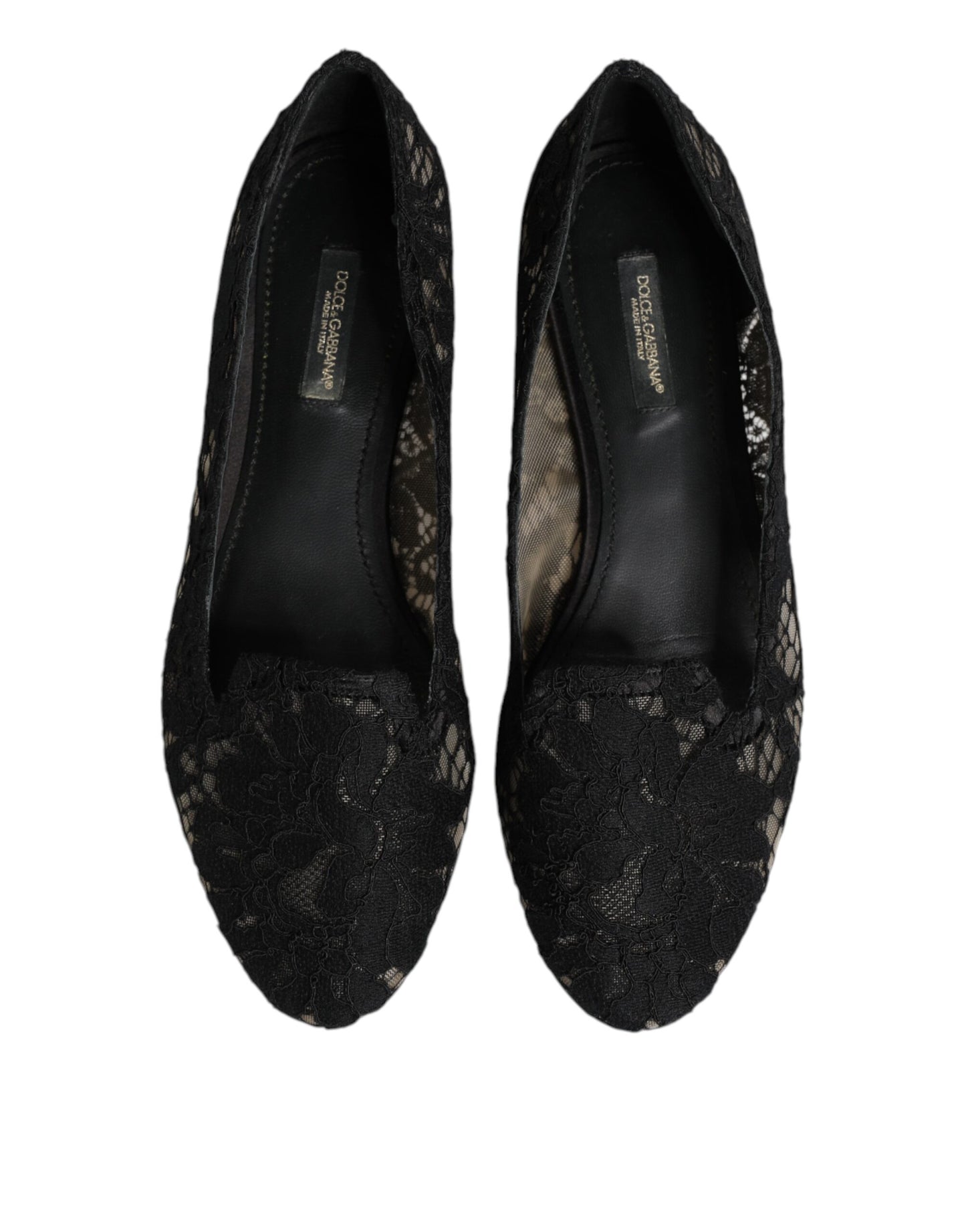 Dolce & Gabbana Schwarz Taormina Spitze Slip On Flats Schuhe