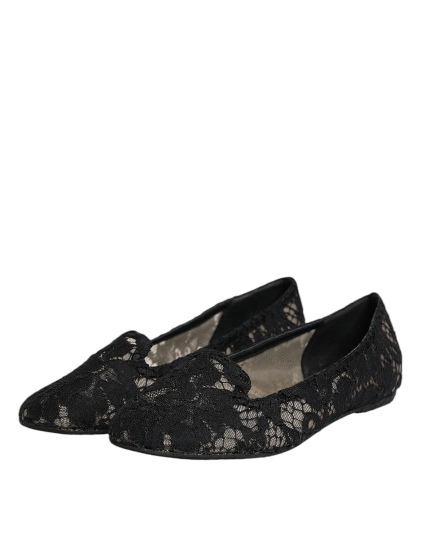 Dolce & Gabbana Schwarz Taormina Spitze Slip On Flats Schuhe