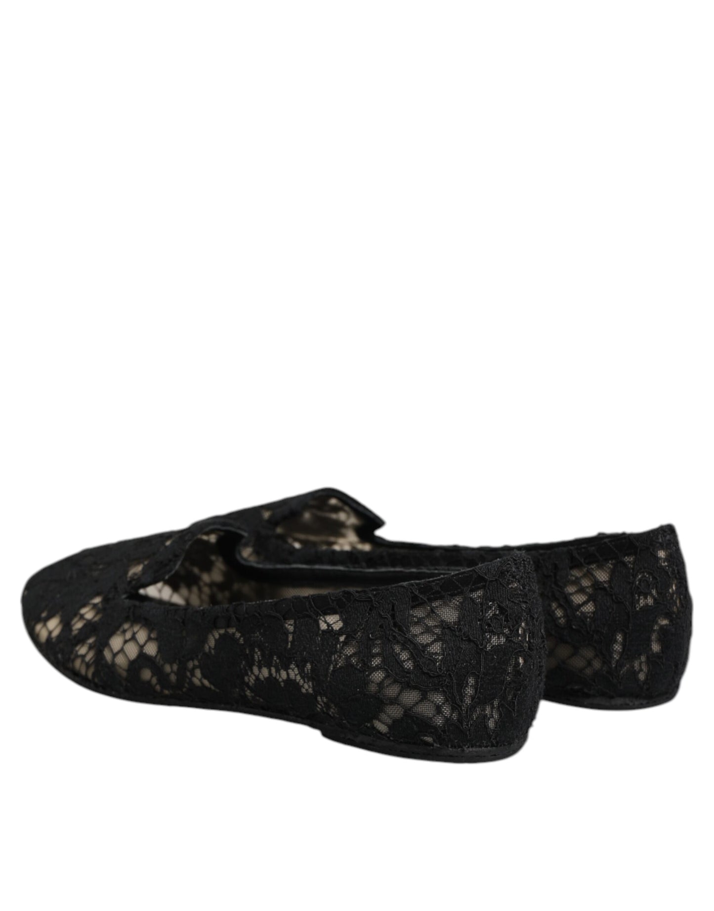 Dolce & Gabbana Schwarz Taormina Spitze Slip On Flats Schuhe