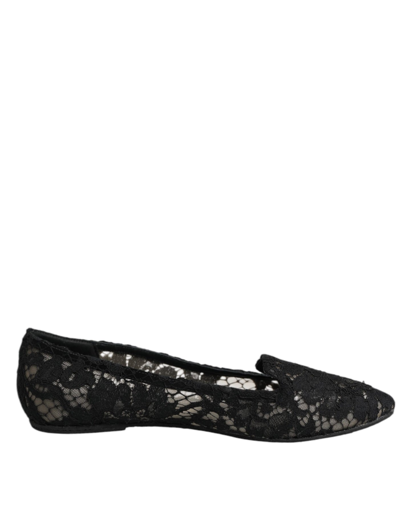 Dolce & Gabbana Schwarz Taormina Spitze Slip On Flats Schuhe