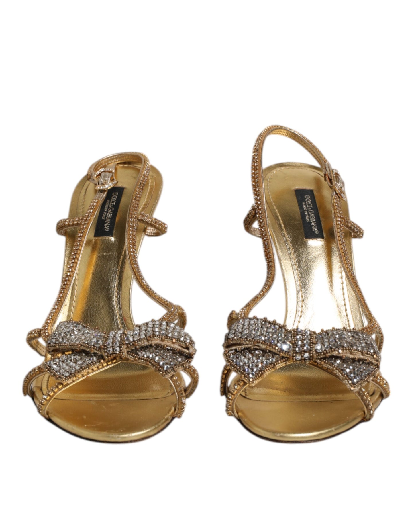 Dolce & Gabbana Gold Strass Knöchel Strap Heels Sandalen Schuhe