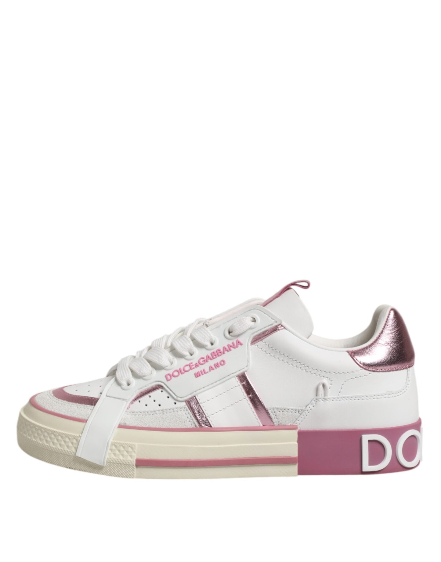 Dolce & Gabbana Weiß Rosa Leder Low Top Turnschuhe Schuhe