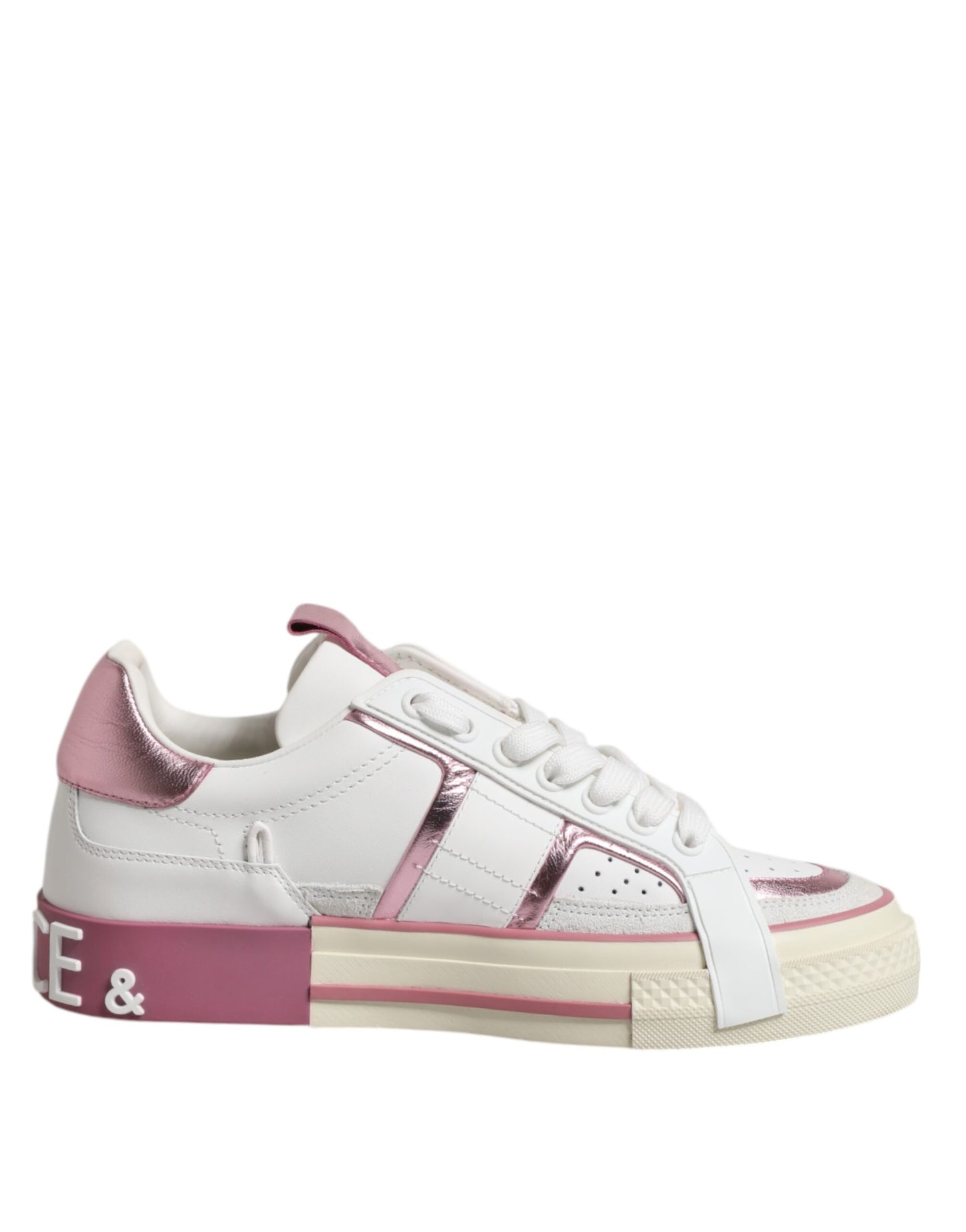 Dolce & Gabbana Weiß Rosa Leder Low Top Turnschuhe Schuhe