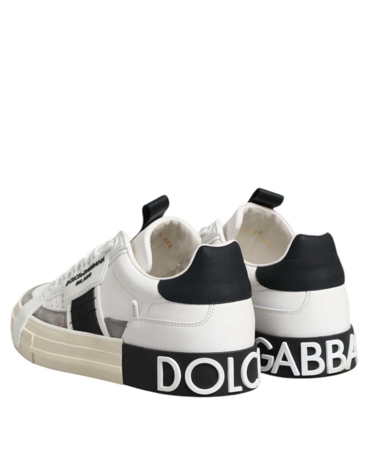 Dolce & Gabbana Weiß Schwarz Leder Low Top Sneakers Schuhe