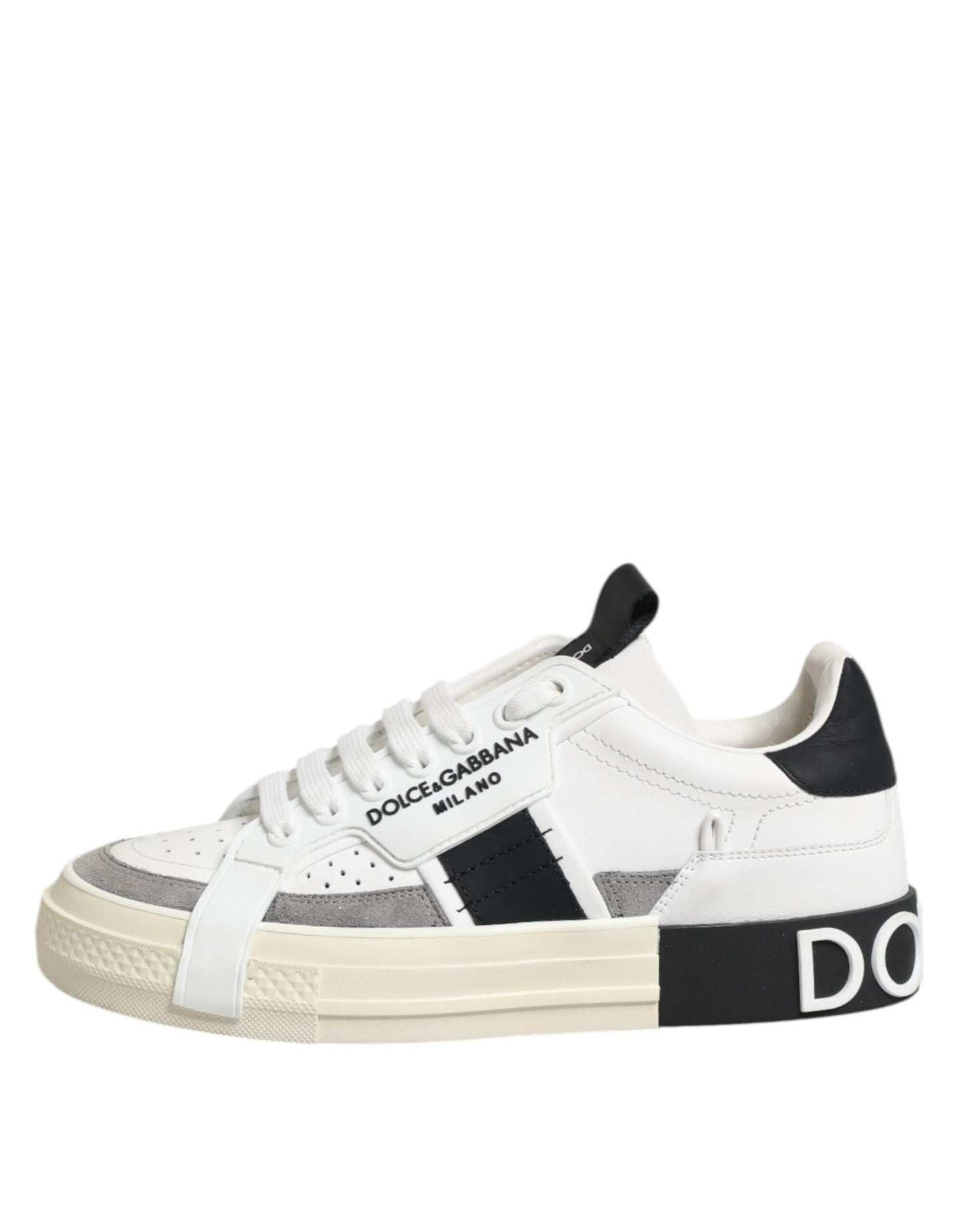 Dolce & Gabbana Weiß Schwarz Leder Low Top Sneakers Schuhe