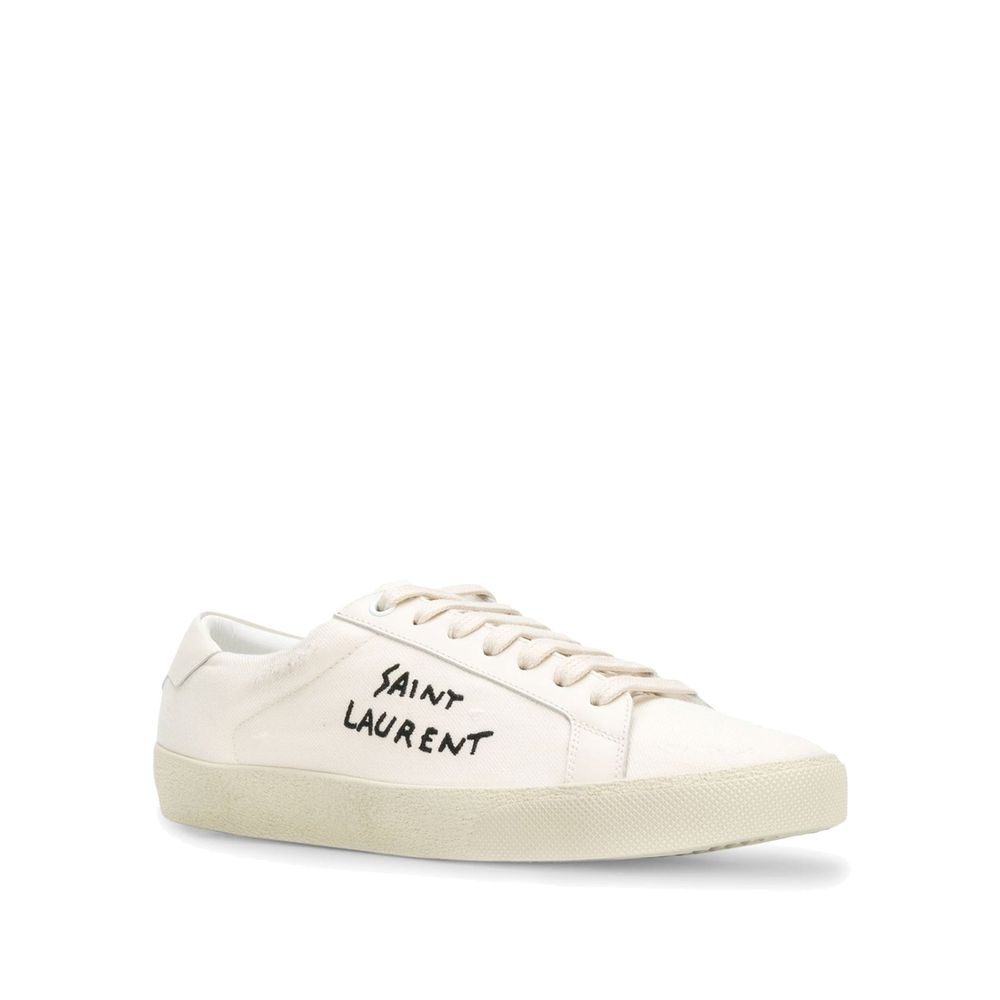Saint Laurent Weiße Leinensneaker mit niedrigem Schaft