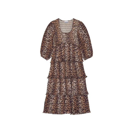 Ganni Plissiertes Midikleid aus Georgette mit Leopardenmuster