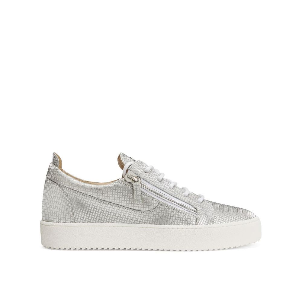 Giuseppe Zanotti Silberne Stoff-Sneaker mit niedrigem Schaft