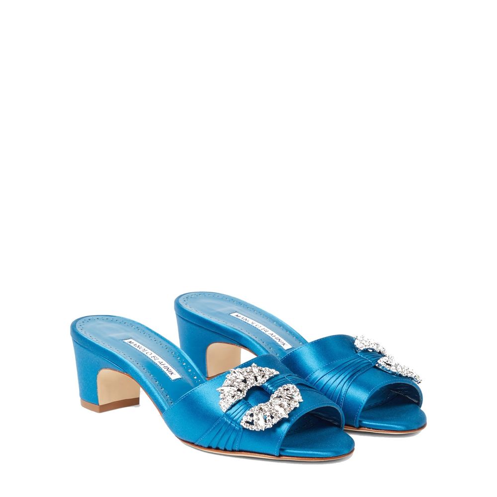 Manolo Blahnik Seidene Maultier-Schuhe in Blau