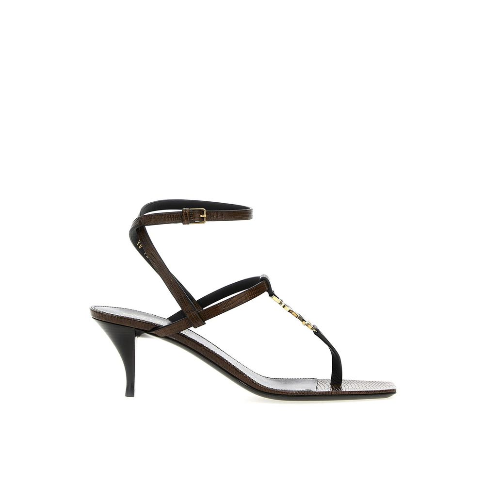 Saint Laurent Braune Kalbsleder-Plateau-Sandalen