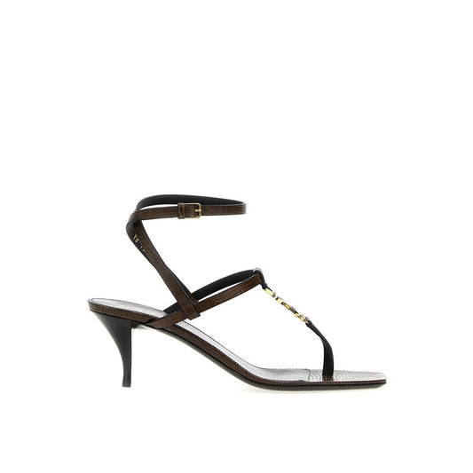 Saint Laurent Braune Kalbsleder-Plateau-Sandalen