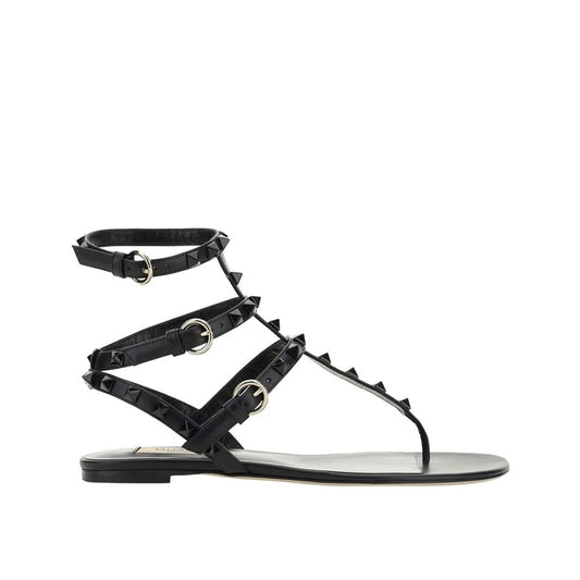 Valentino Garavani Flache Sandalen aus schwarzem Kalbsleder