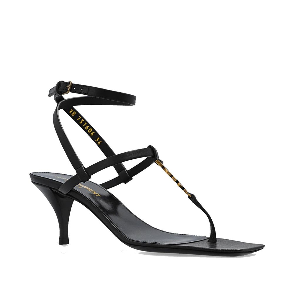 Saint Laurent Schwarze Sandalen aus Kalbsleder mit Pfennigabsatz