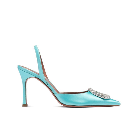 Amina Muaddi Grüne Seidenpumps mit hohem Absatz