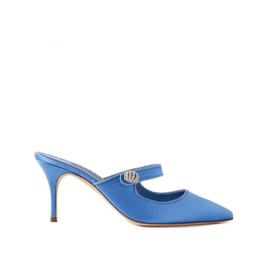 Manolo Blahnik Seidene Pantoletten in Blau