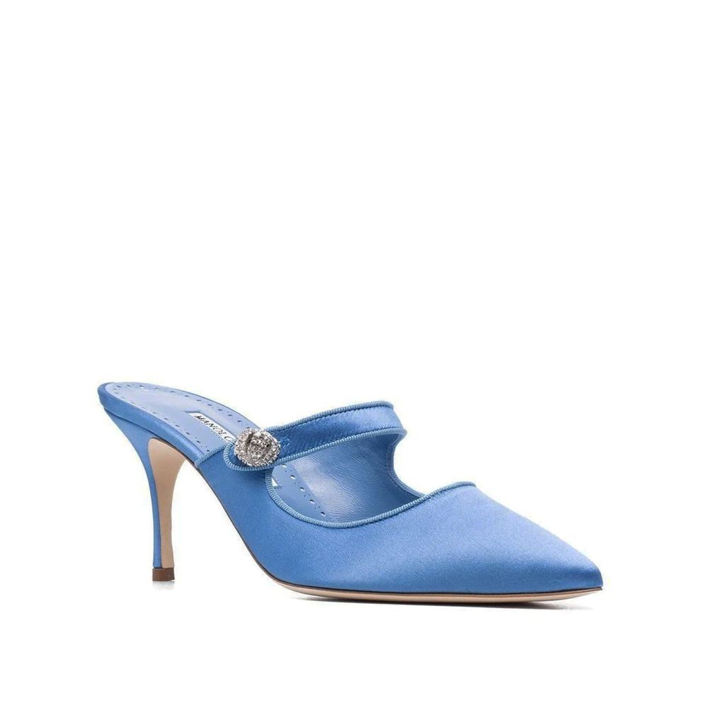 Manolo Blahnik Seidene Pantoletten in Blau