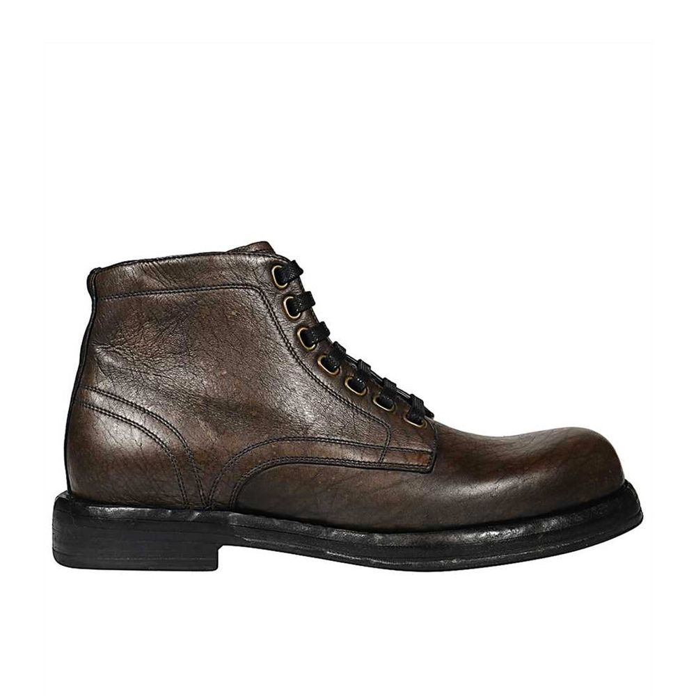 Dolce & Gabbana Braune Leder-Schnürstiefel