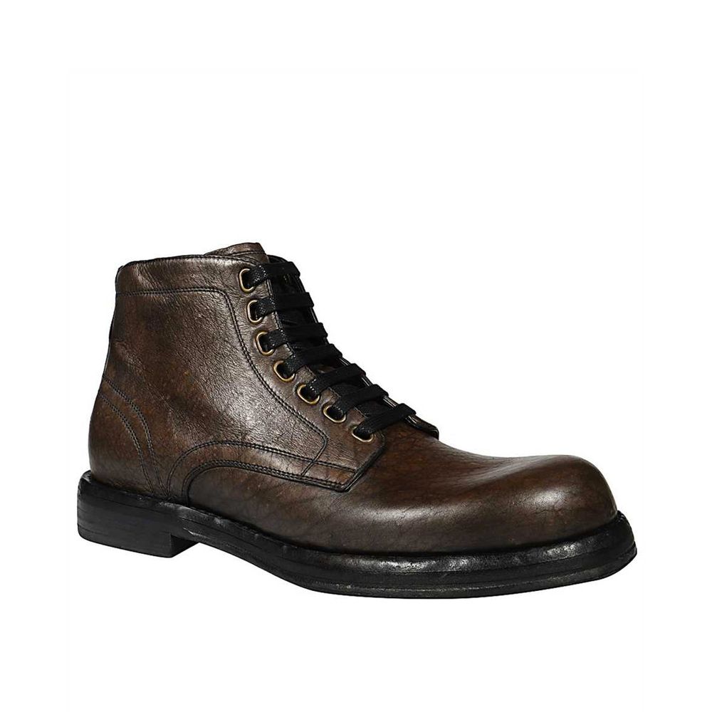 Dolce & Gabbana Braune Leder-Schnürstiefel