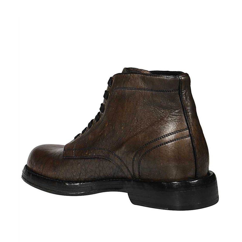 Dolce & Gabbana Braune Leder-Schnürstiefel