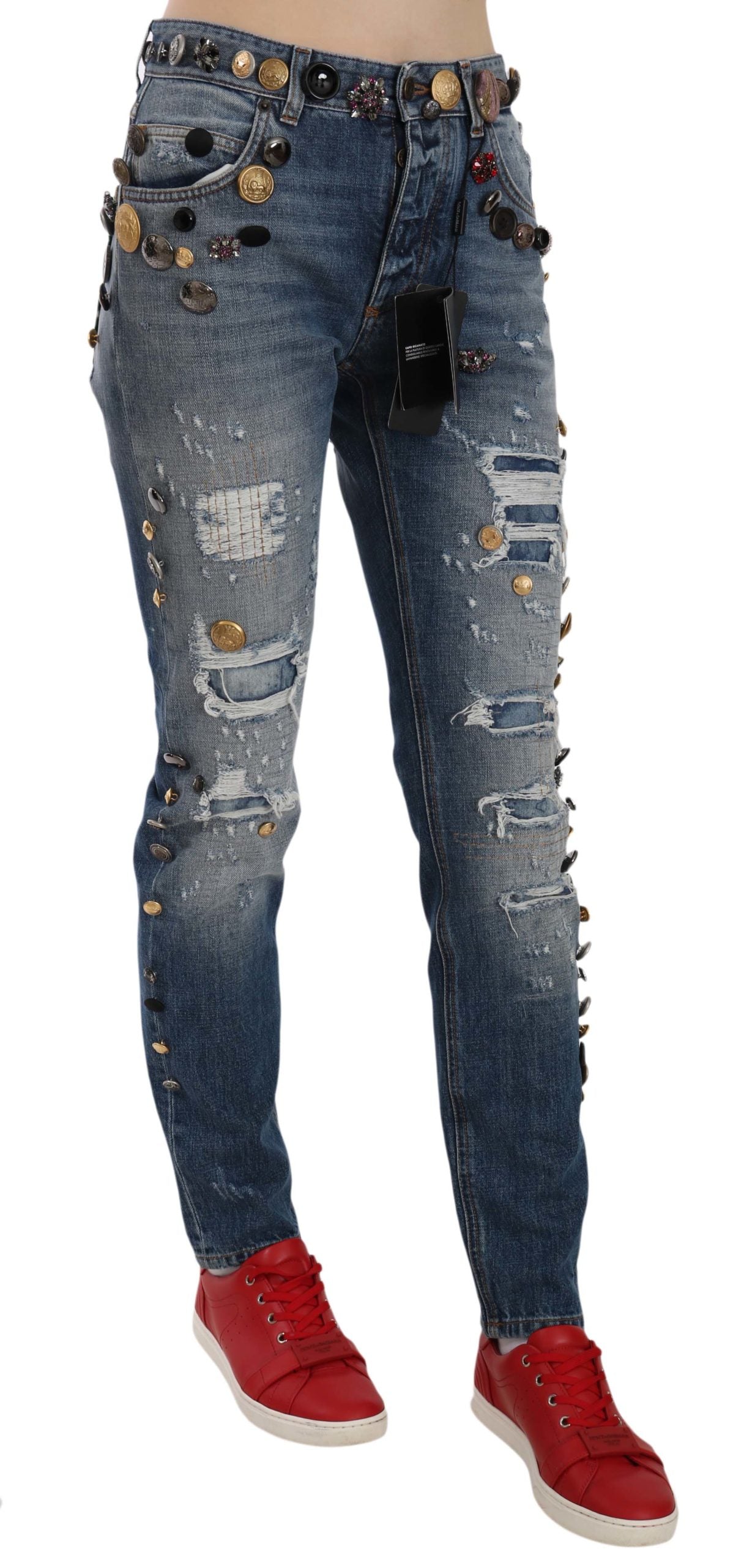 Dolce & Gabbana Distressed Verzierte Knöpfe Denim-Hose Jeans